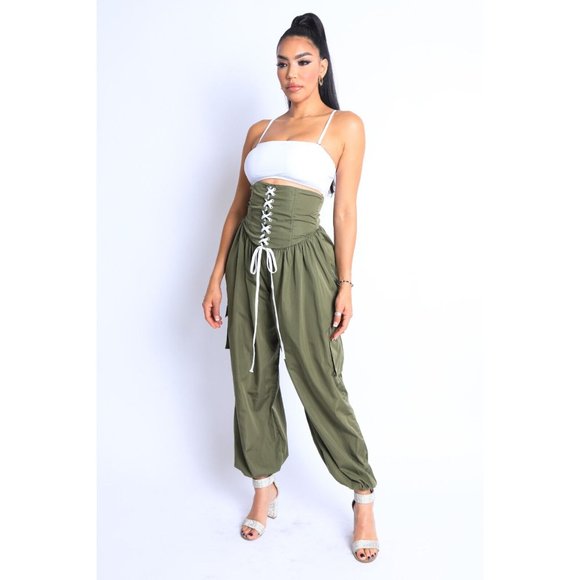 Women's Casual High Waist Cargo Pocket Drawstring Snatch Me Jogger Pants Comfy - Picture 2 of 10